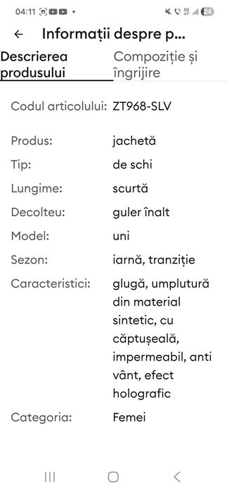 Vand jacheta dama umplutura poliester, de iarna, XXL, cu eticheta