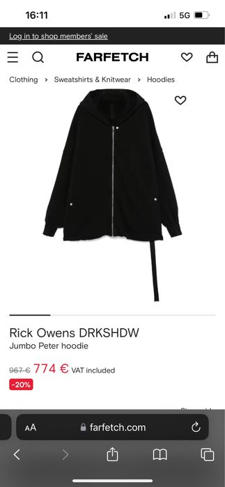 Rick Owens DRKSHDW Jumbo Peter Hoodie