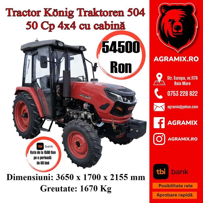 Tractor nou marca Konig cu cabina 50 CP Agramix