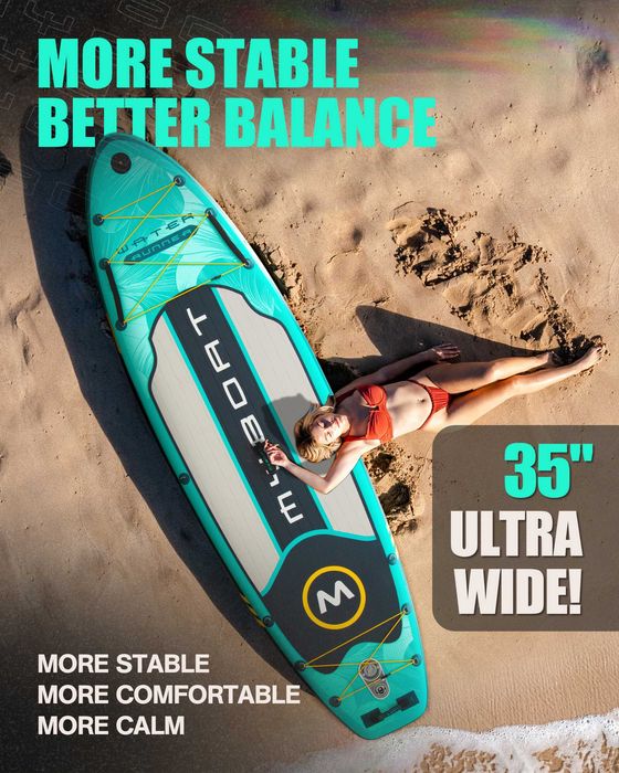 Нов, висок клас, широк надуваем SUP 320 СМ Падъл борд MYBOAT MY06 (Wind Runner Green PRO) в тюркоазено-зелен дизайн.