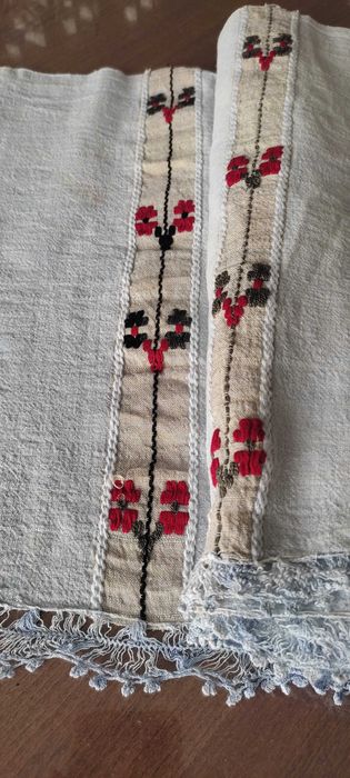Автентичен добруджански плат* Пешкир* Памук* Ръчна бродерия/дантела