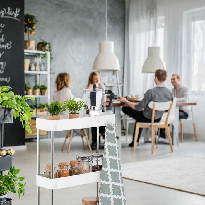 Organizator mobil cu roti pentru bucatarie baie 4 rafturi 85x38x13 cm