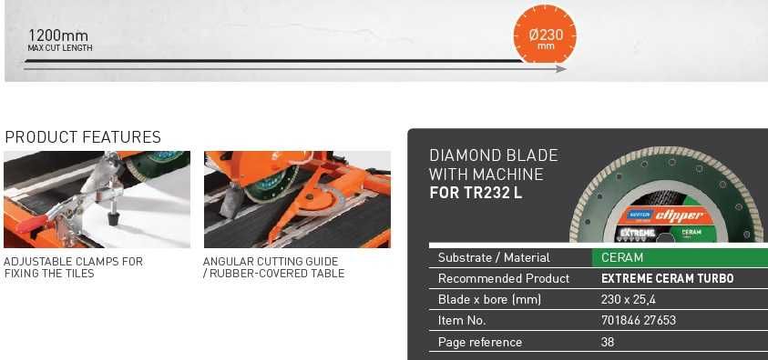 Masina profesionala de taiat gresie-faianta TR232 L, Norton Clipper