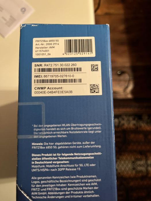 Рутер Fritz box 6850 5G