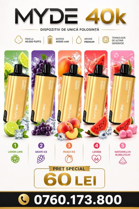 MYDE 40k  - Vape tip țigară electronică cu diferite arome de shisha