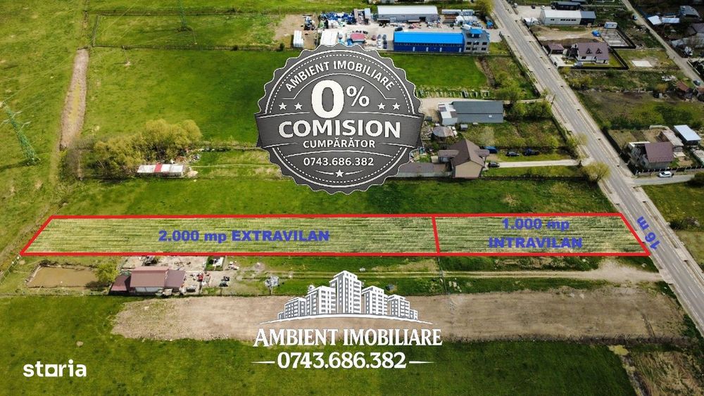 TEREN 1.000 mp intravilan + 2.000 mp extravilan, zona BRODOC;