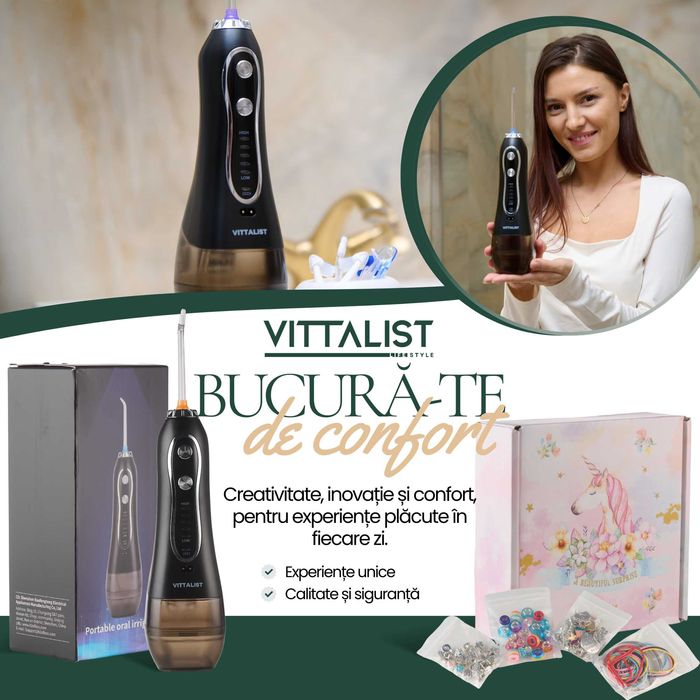 Irigator Oral Profesional Portabil, 8 capete si geanta incluse