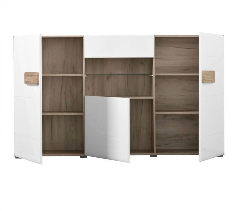 Comoda cu sertar 180 stejar gri folie lucioasa alba, 180 x 41.5 x 96.5