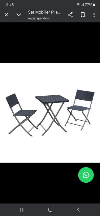 Set gradina FARUK, negru, ratan artificial/otel, cu masuta si 2 scaune