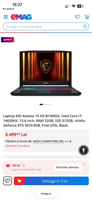 vand/schimb Laptop MSI Katana 15 HX B14WGK 5070 - I7 14650HX