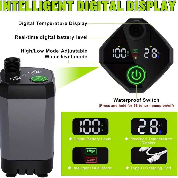 Преносим акумулаторен душ с LED дисплей - 6000mAh IPX7 водоустойчивост и 4 режима на струята