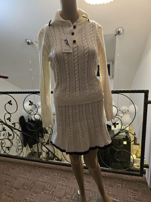 Set de tricotaje dublu cu guler polo de damă