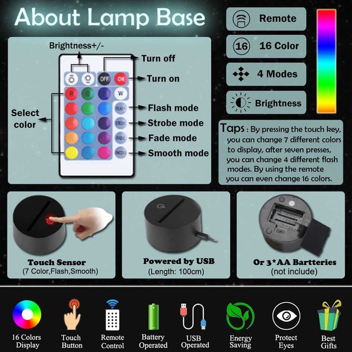 3D лампа RGB с дистанционно САМУРАЙ. две плаки