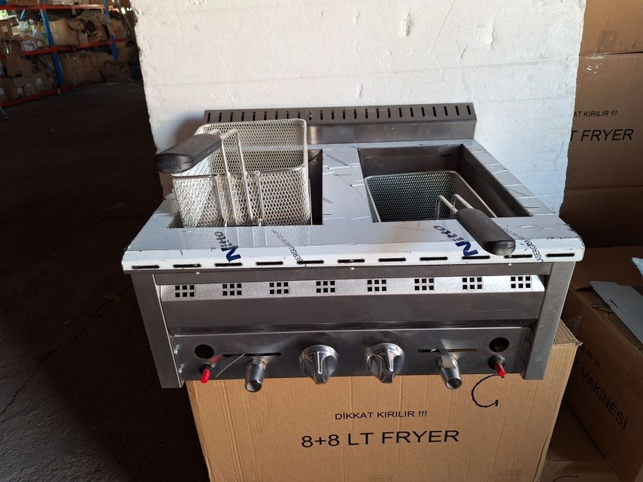 Фритюрник газов двоен 8+8л. 3  модела. Защита СЕ дюнер ,котлон,скара