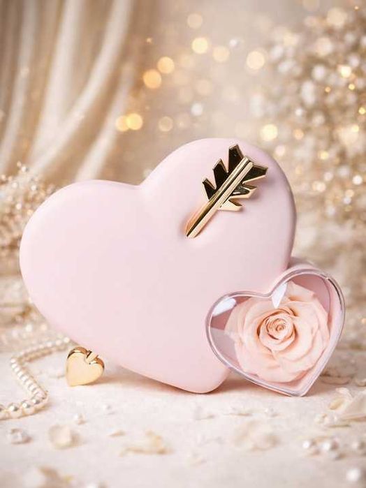 Cutie cadou cu trandafir nemuritor, cutie inima roz