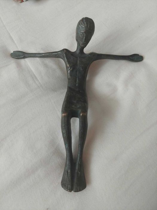 Piesă de Muzeu / Raritate Mid-Century: Crucifix Bronz Masiv Anne-Marie Roux, Chéret Paris 1960
