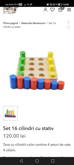 Joc tavă cu cilindri din lemn, Scara Montessori