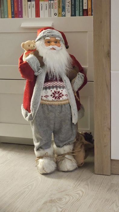 Figurina Mos Craciun PREMIUM 60 cm cu ursulet si sac de cadouri