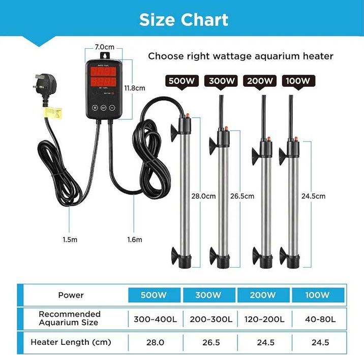 НОВ титаниев нагревател за аквариум Weipro 300wt от 250 до 350 литра