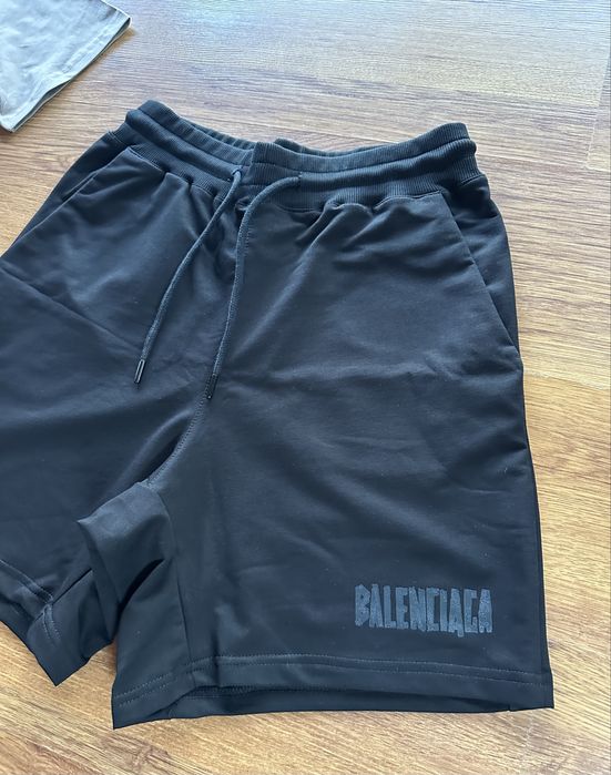 Мъжки,памучен,къс комплект Balenciaga с кафява тениска и черни панталонки