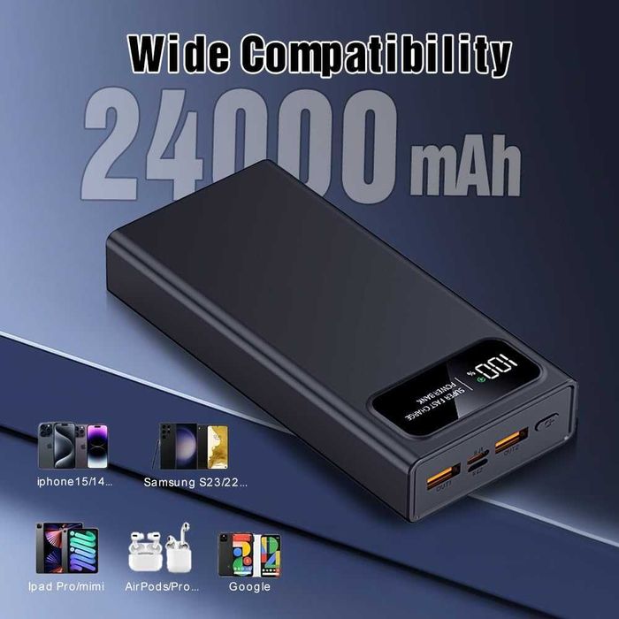 Power Bank 27 000 mAh – Бързо зареждане, Вградени кабели, LED дисплей