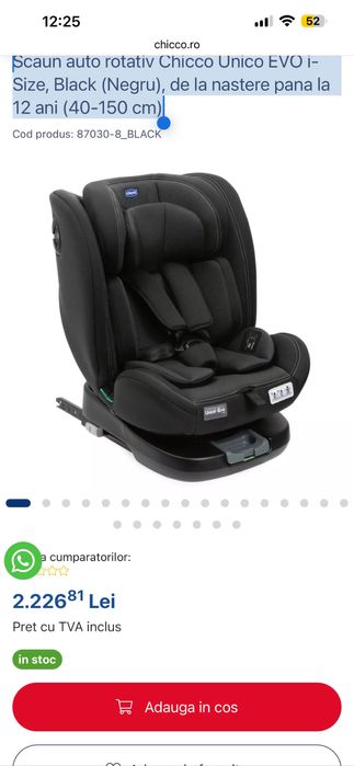 Scaun auto chicco NOU