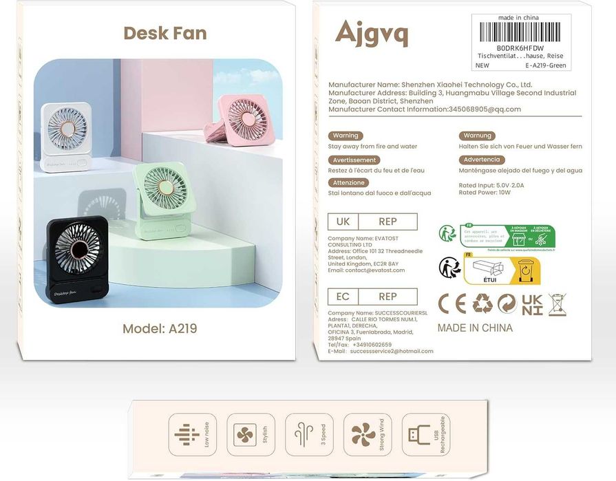 Ajgvq Настолен, мини, USB вентилатор с живот на батерията 12 часа