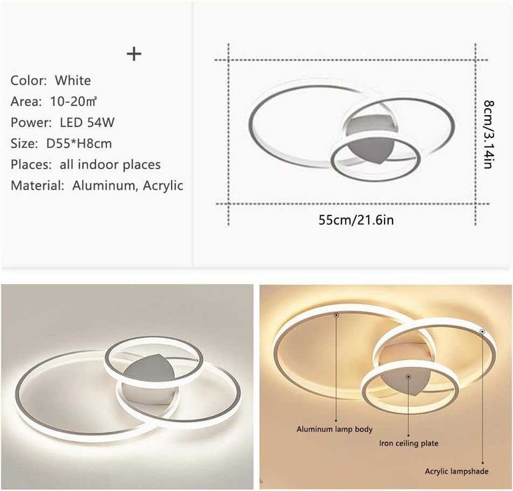 LED лед полилей с дистанционно 3 кръга бяла и кафява 218, 219