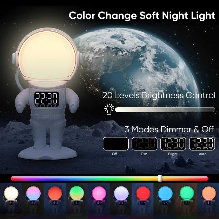 Bolalar uchun budilnik soat kosmanavt ko'rinishida.