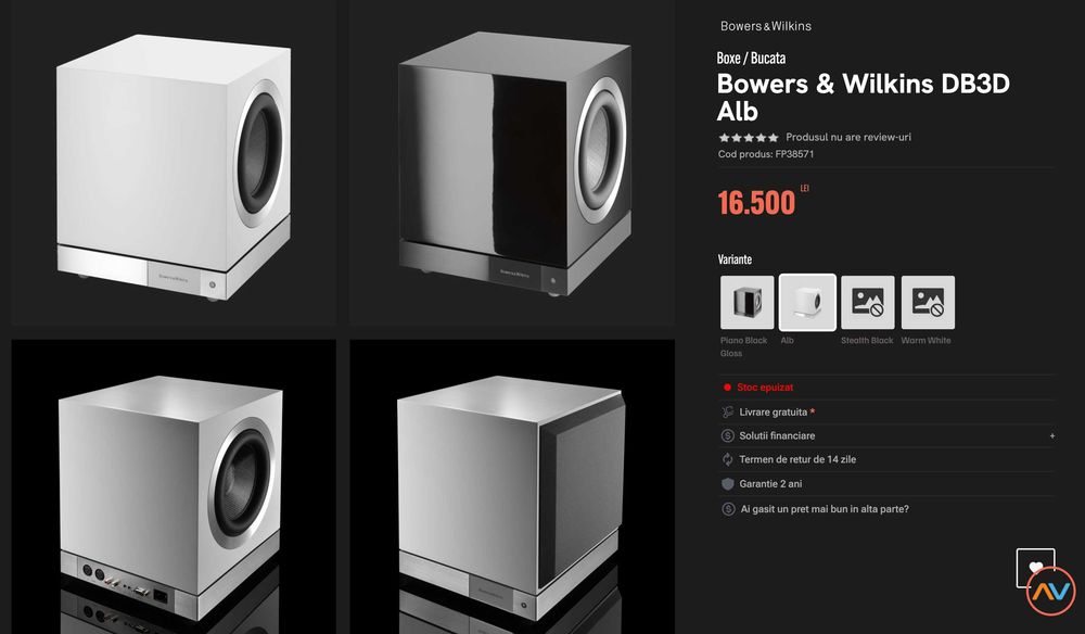Bowers & Wilkins DB3D – Subwoofer High-End – stare impecabilă / garantie