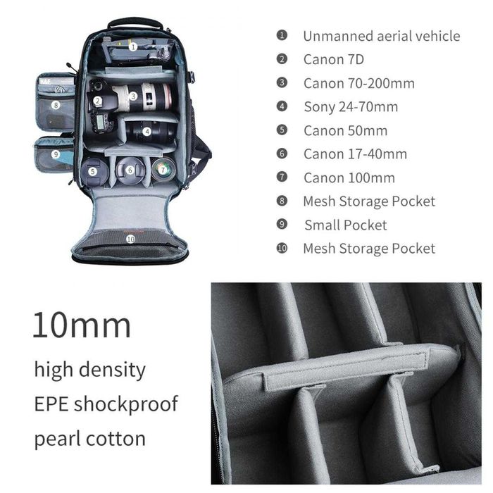 Професионална водоустойчива фотографска раница Beschoi