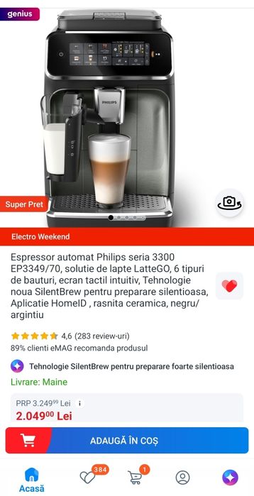 Espresor Philips Latte go seria 3300 NOU