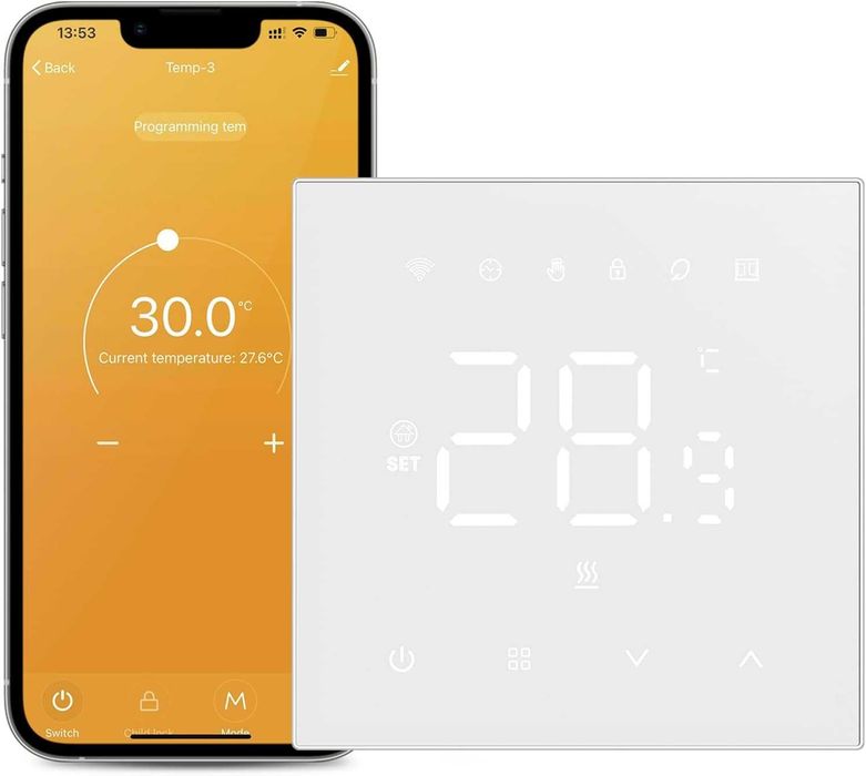 Termostat electric inteligent MIUCDA WT410-16A-W WiFi,încălzire electrica prin pardoseală,digital cameră,compatibil Alexa,Google Home Smart Life Tuya