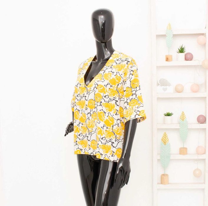 SAMSOE SAMSOE дамска копринена блуза жълта флорална М