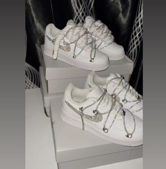 Air force 1 Custom Rope lace alb cu pietre