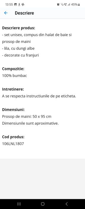 Set halat baie +prosop 75, prosop pt dus 45 lei