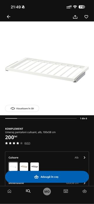 IKEA KOMPLEMENT umeraș pantaloni culisant PAX