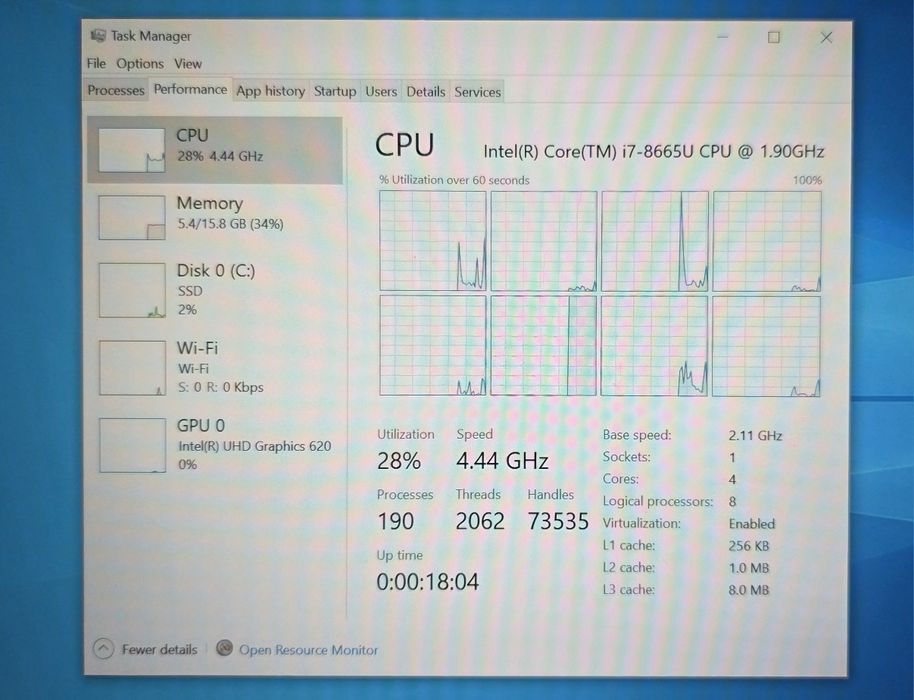 Ultrabook Dell i7 8th 4.8GHz 8CPUs 16GB RAM NVMe 500GB