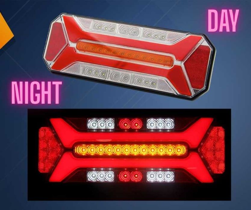 Комплект 2 броя LED неонови стопове 5 функции с динамичен мигач 12-24V