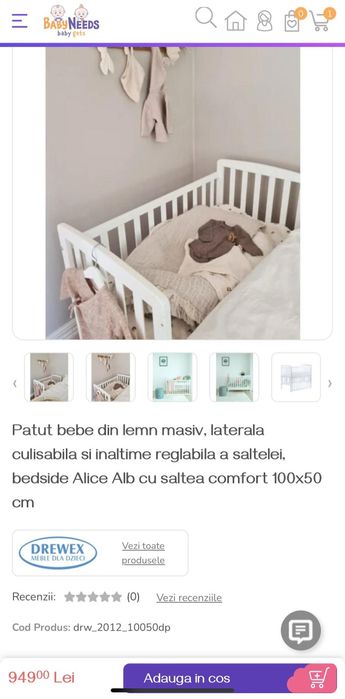 Patut bebe Drewex lemn masiv cu saltea confort 100×50