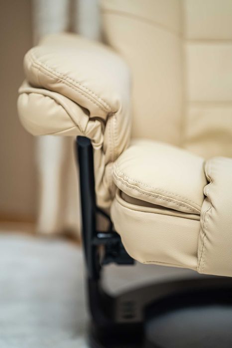 Fotoliu recliner piele bej rotativ 360