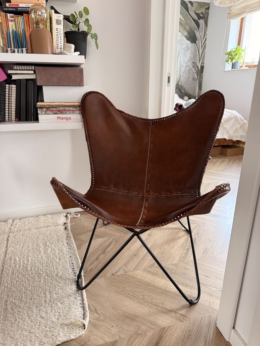 Butterfly chair din piele naturala