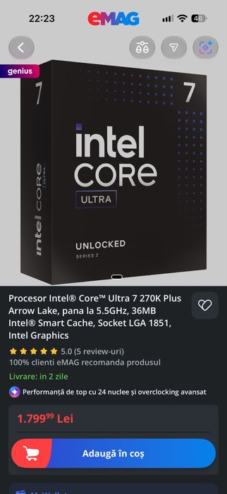 Procesor intel Ultra 7 270k