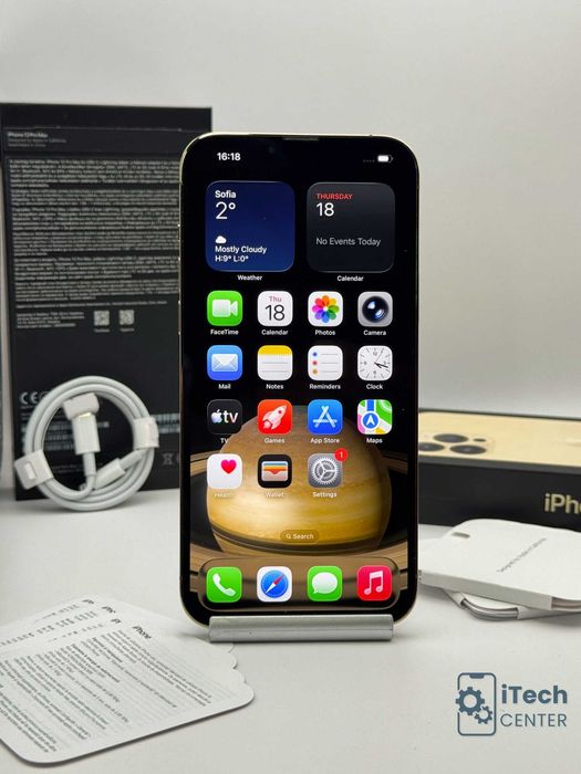 iPhone 13 Pro MAX, 128GB, Gold, 100% батерия, КАТО НОВ, 1г. ГАРАНЦИЯ!