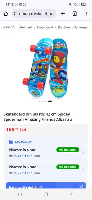 Skateboard copii Spiderman 42 cm