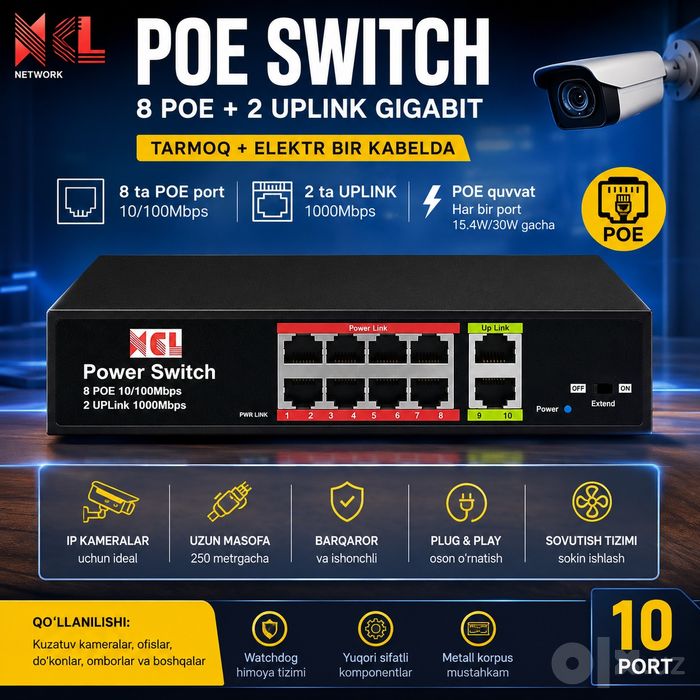NCL PoE Switch 8 Port + 2 Gigabit Uplink — Yangi
