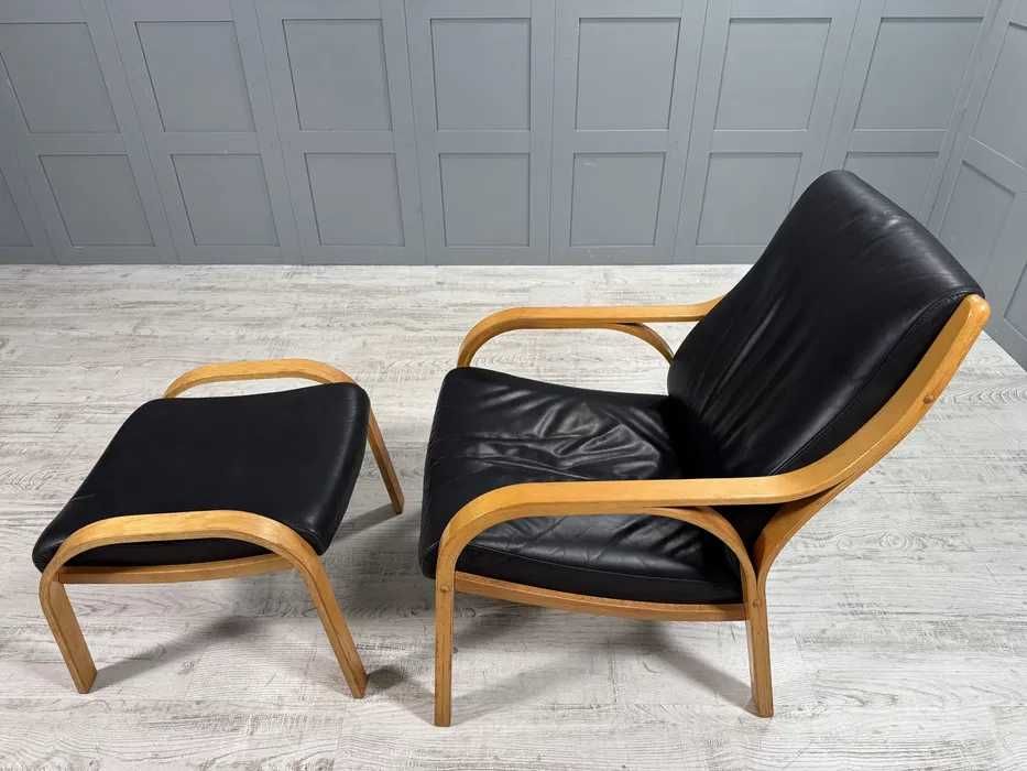 Скандинавско кожено кресло с табуретка Д1033-Д