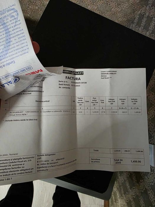 Soundbar JBL SB580, 3.1, 440W, Subwoofer Wireless, Dolby Atmos, negru