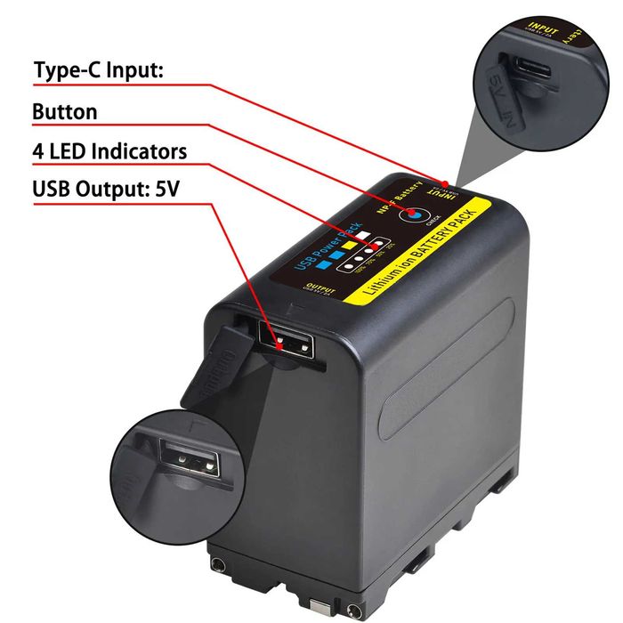Acumulator NP-F960 NP-F970 9600mAh USB camera SONY lampa video monitor