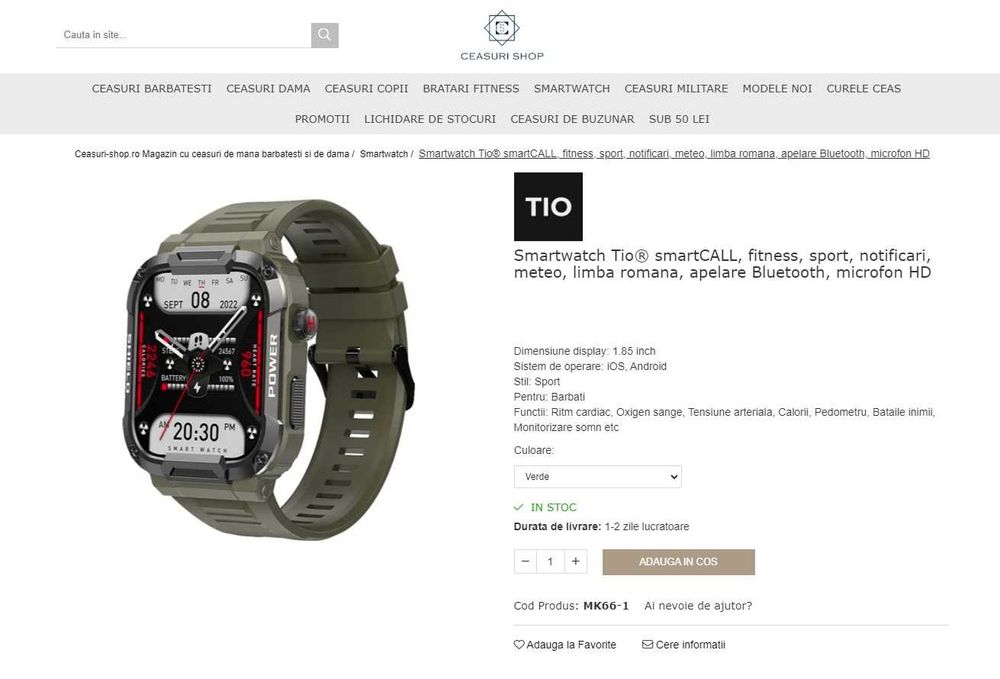 Smartwatch Tio smartCALL, fitness, sport, notificari, meteo -sigilat